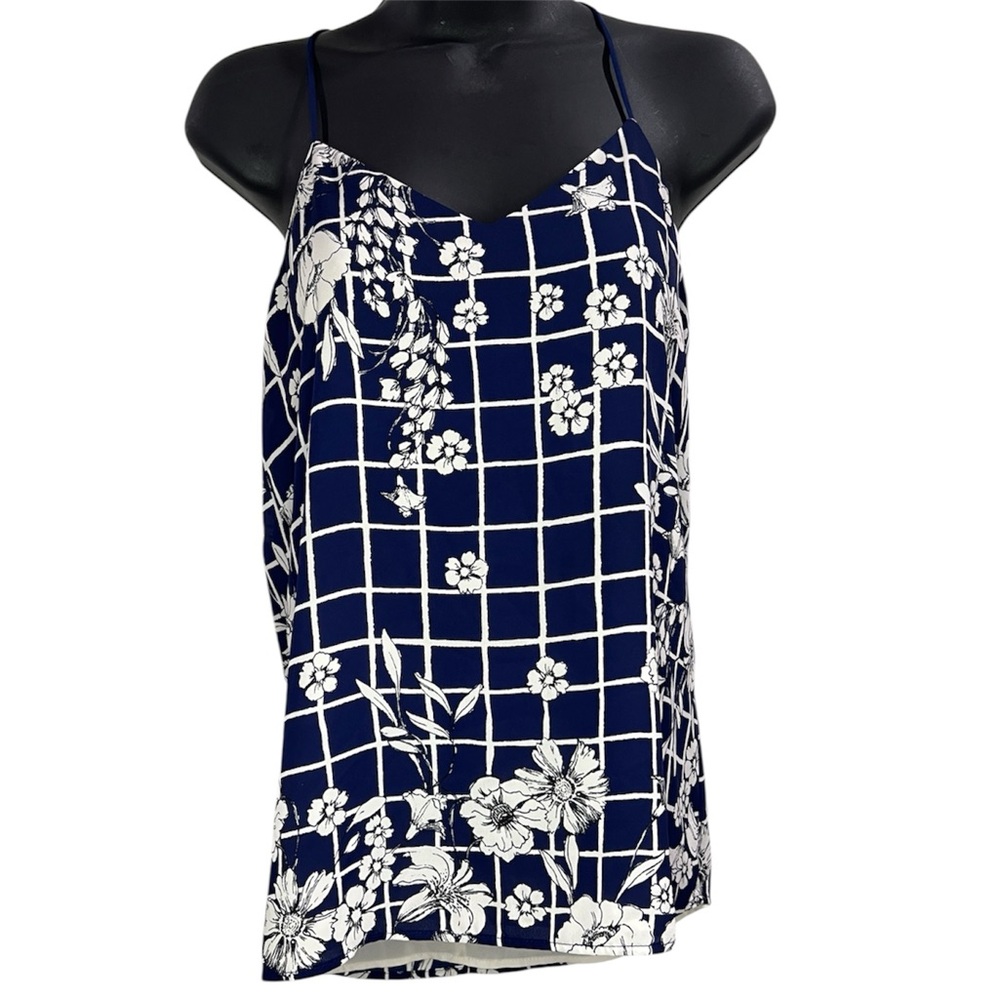 Express Barcelona Reversible Navy Blue, Black White Floral Asian Print Tank Top